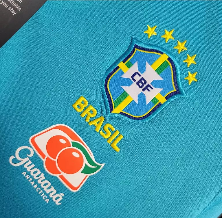 Jaqueta Brasil 2022/23 Pré-Jogo Azul Claro com Capuz Removível
