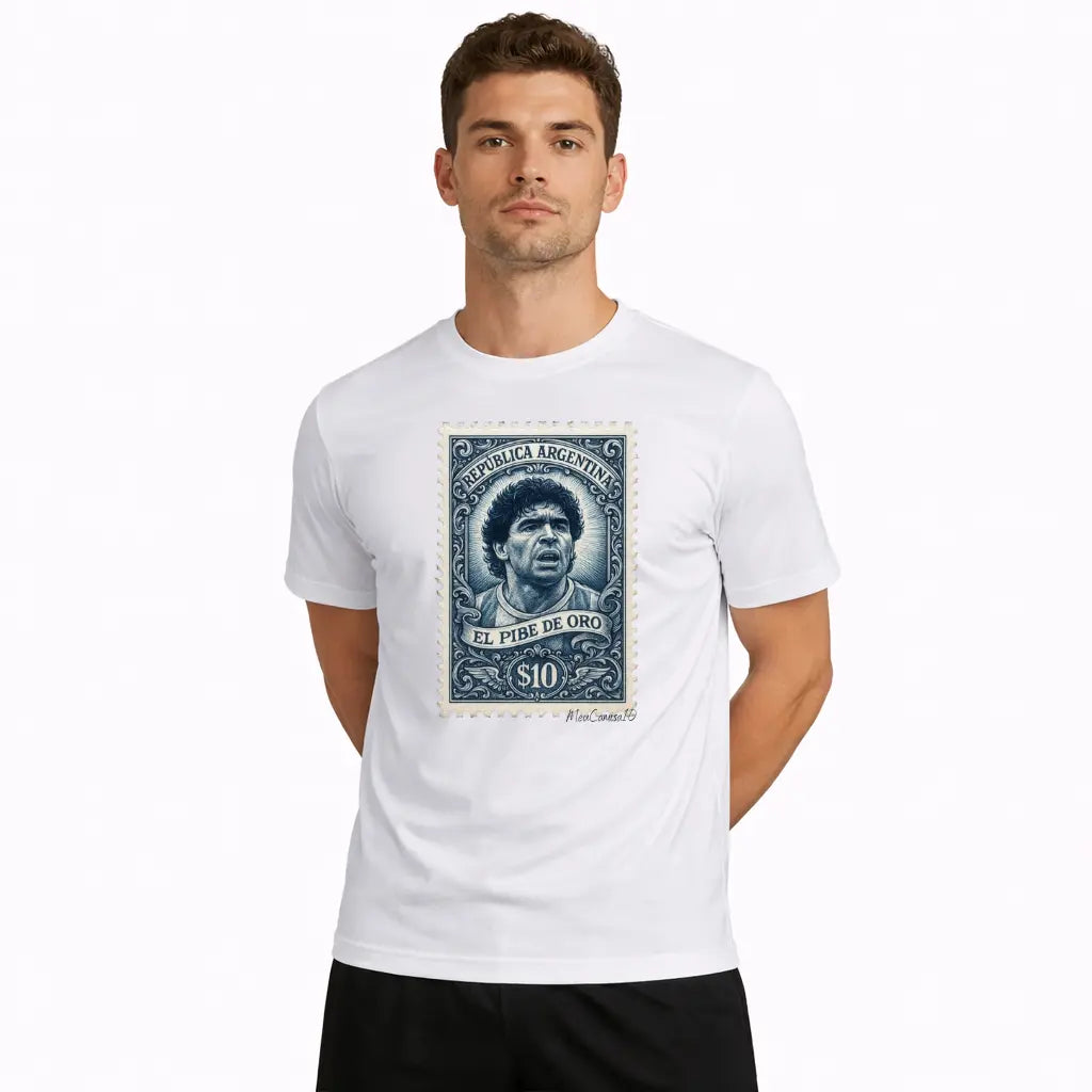 Camiseta MC10 Copa Selo "El Pibe" Diego Branca 100% Algodão 30.1