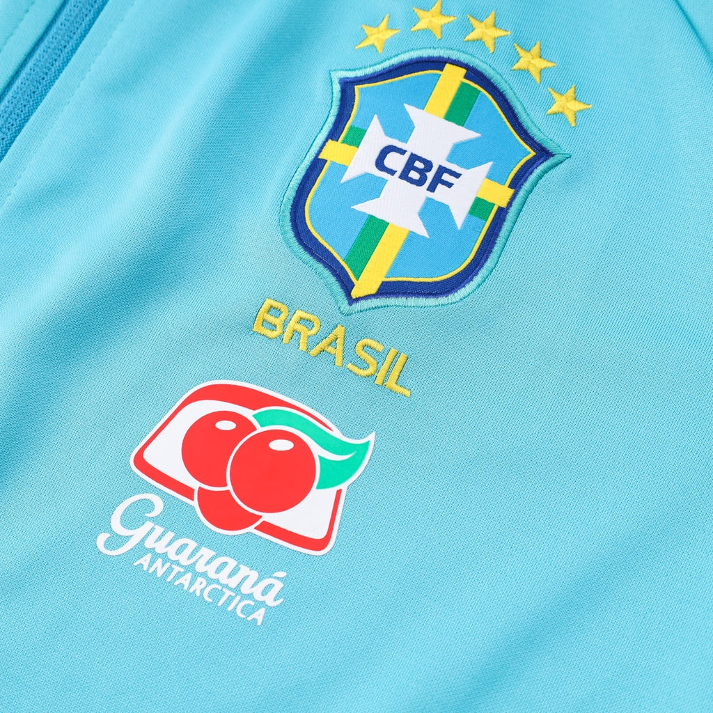 Jaqueta Brasil 2022/23 Pré-Jogo Azul Claro com Capuz Removível