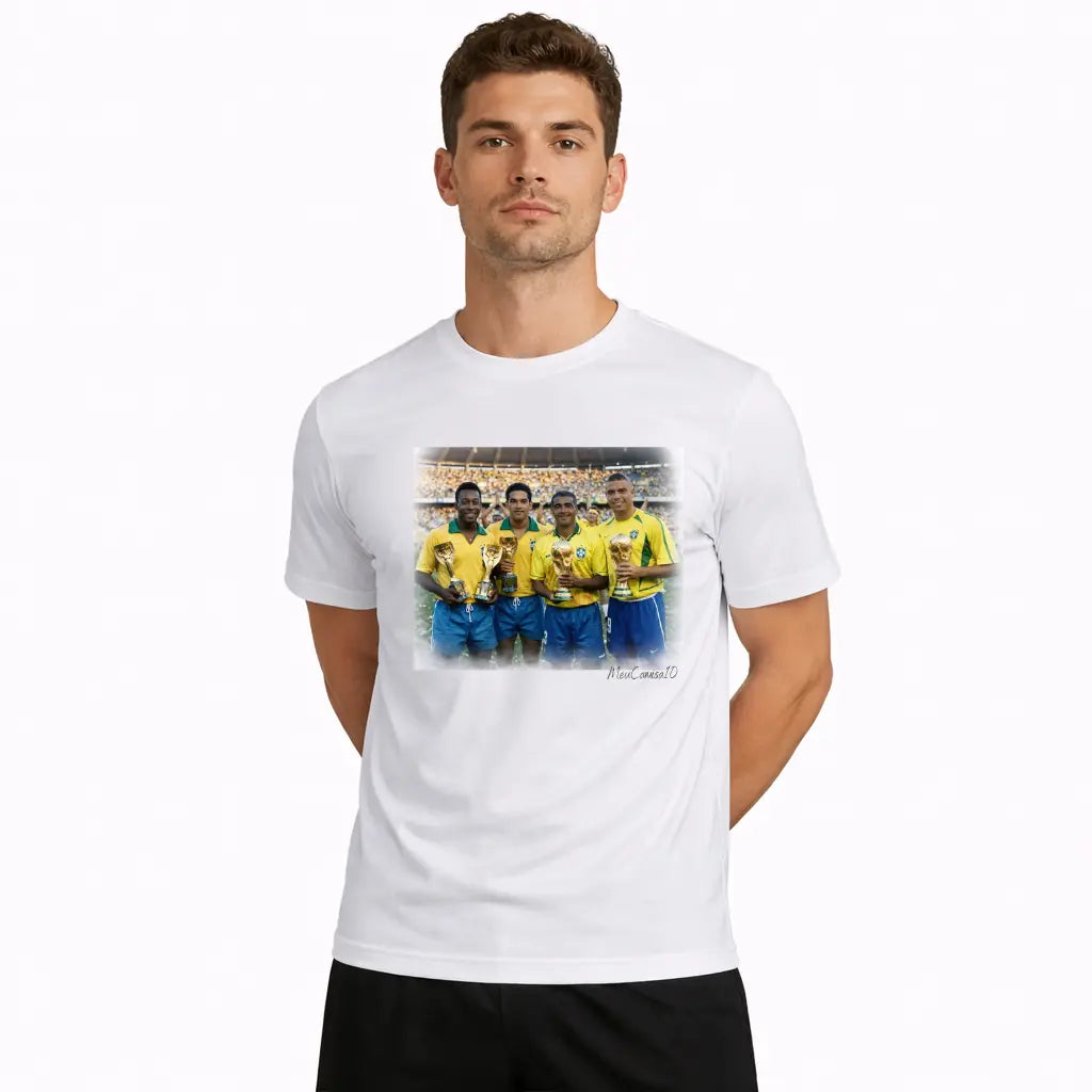 Camiseta MC10 Brasil Mitos do Penta Branca 100% Algodão 30.1